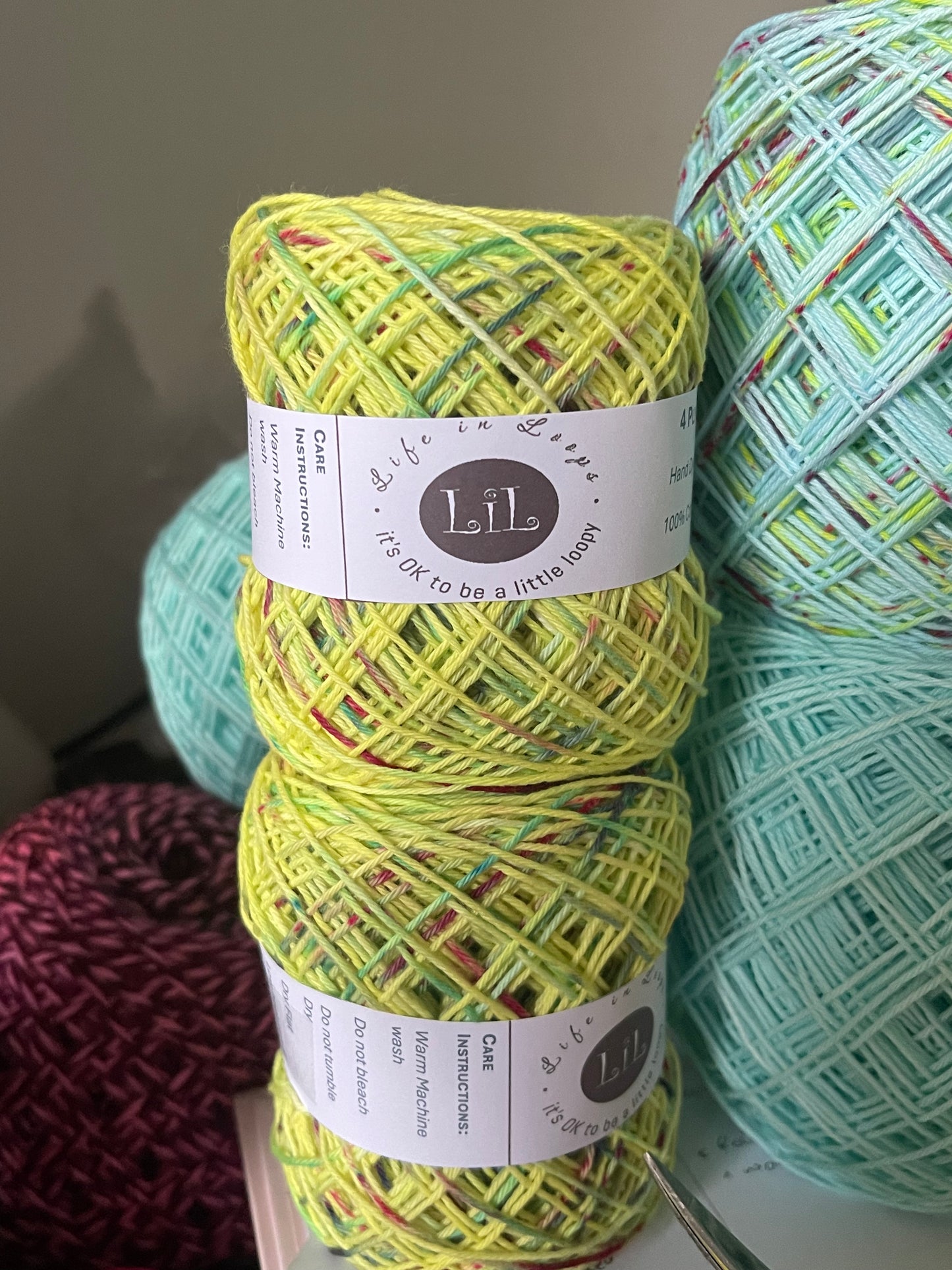 Hand Dyed Cotton Yarn - 50g 4 ply Speckles