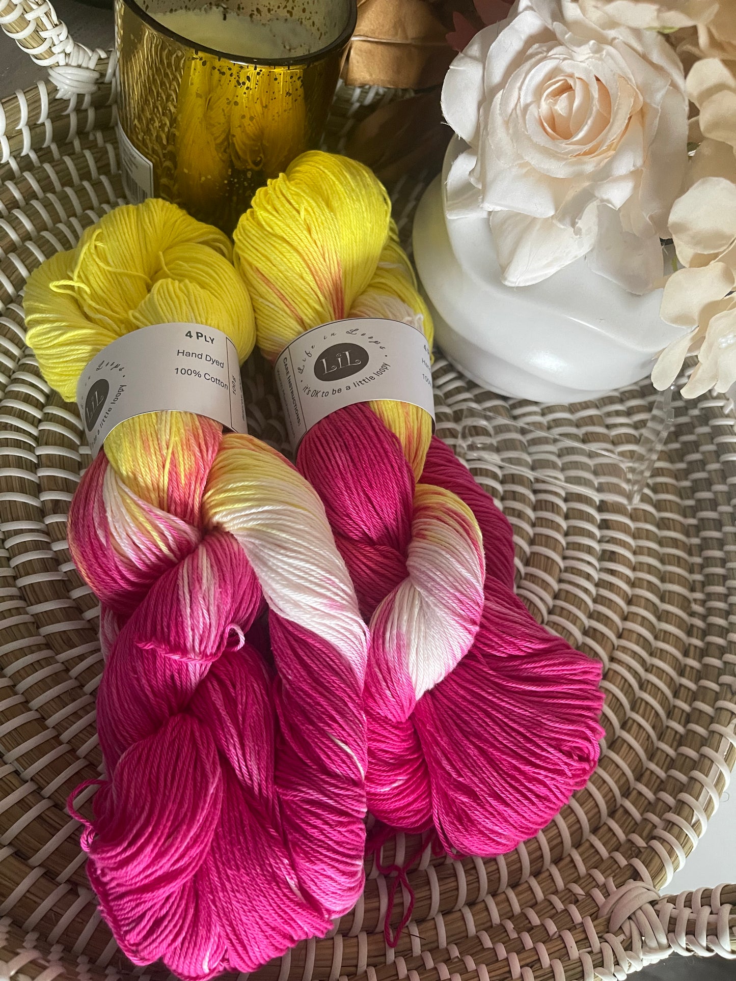 Hand Dyed Cotton Yarn - 100g Florals