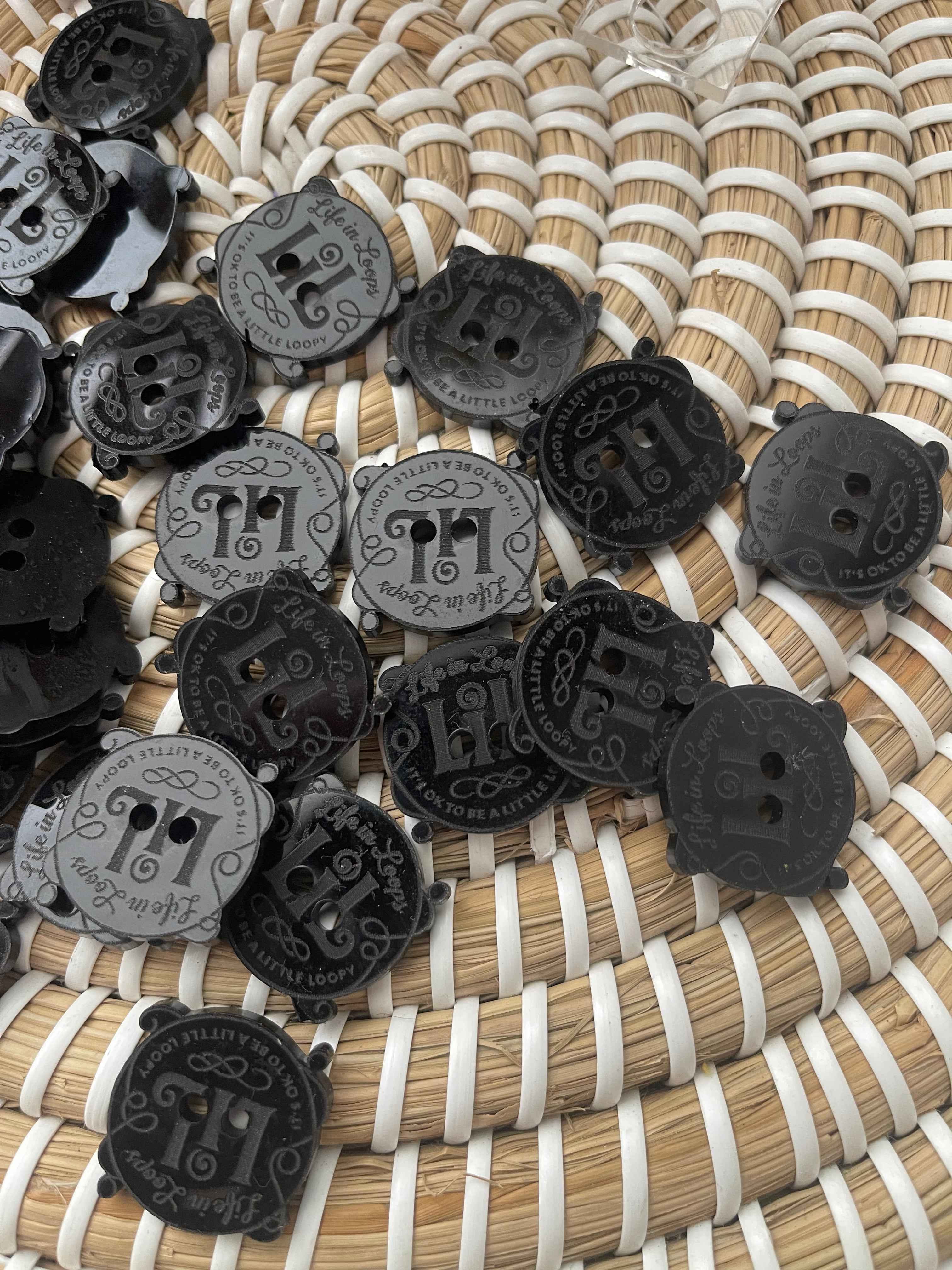 Life in Loops Logo Buttons – Laser Cut ✨ Black