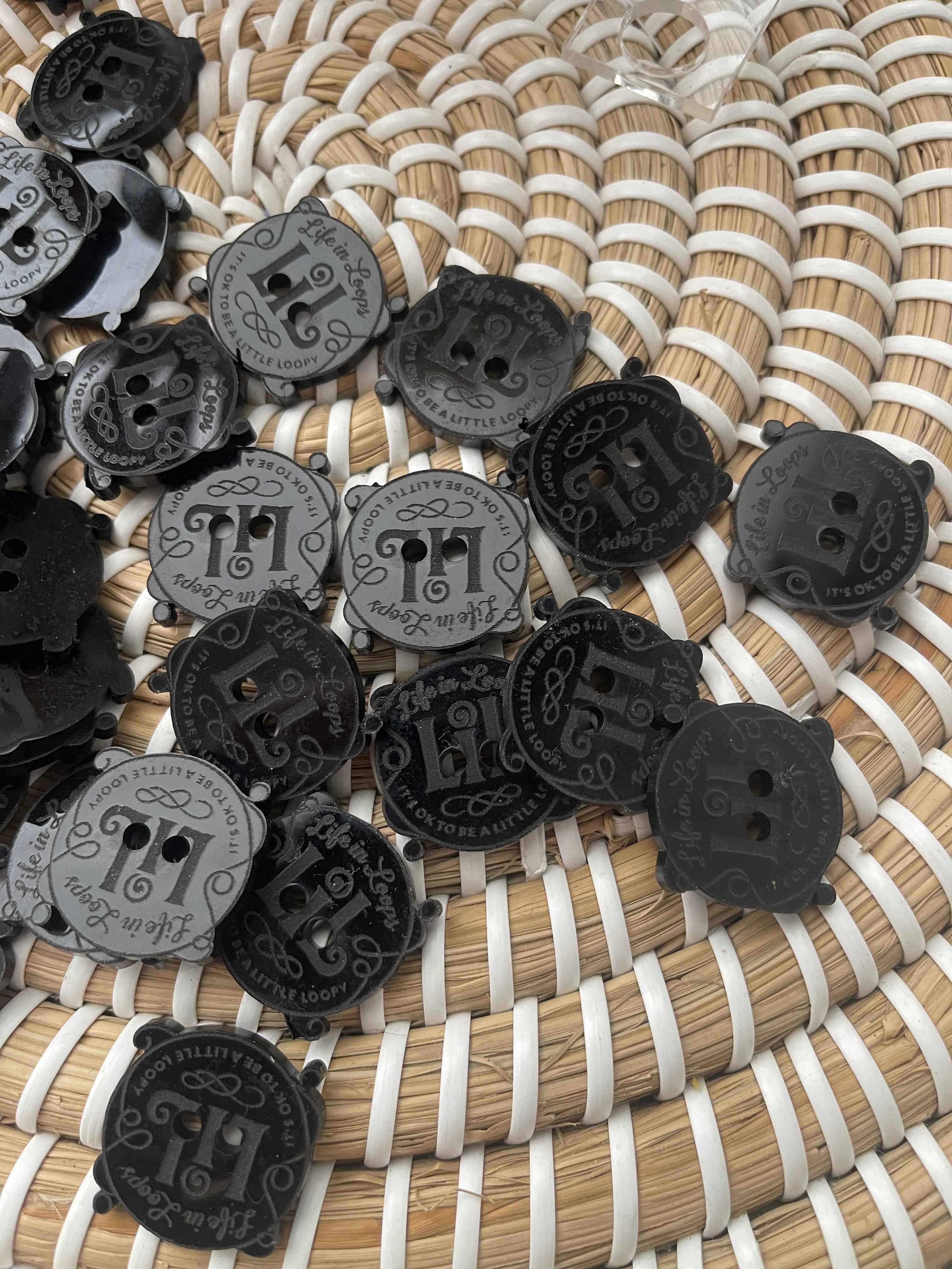 Life in Loops Logo Buttons – Laser Cut ✨ Black