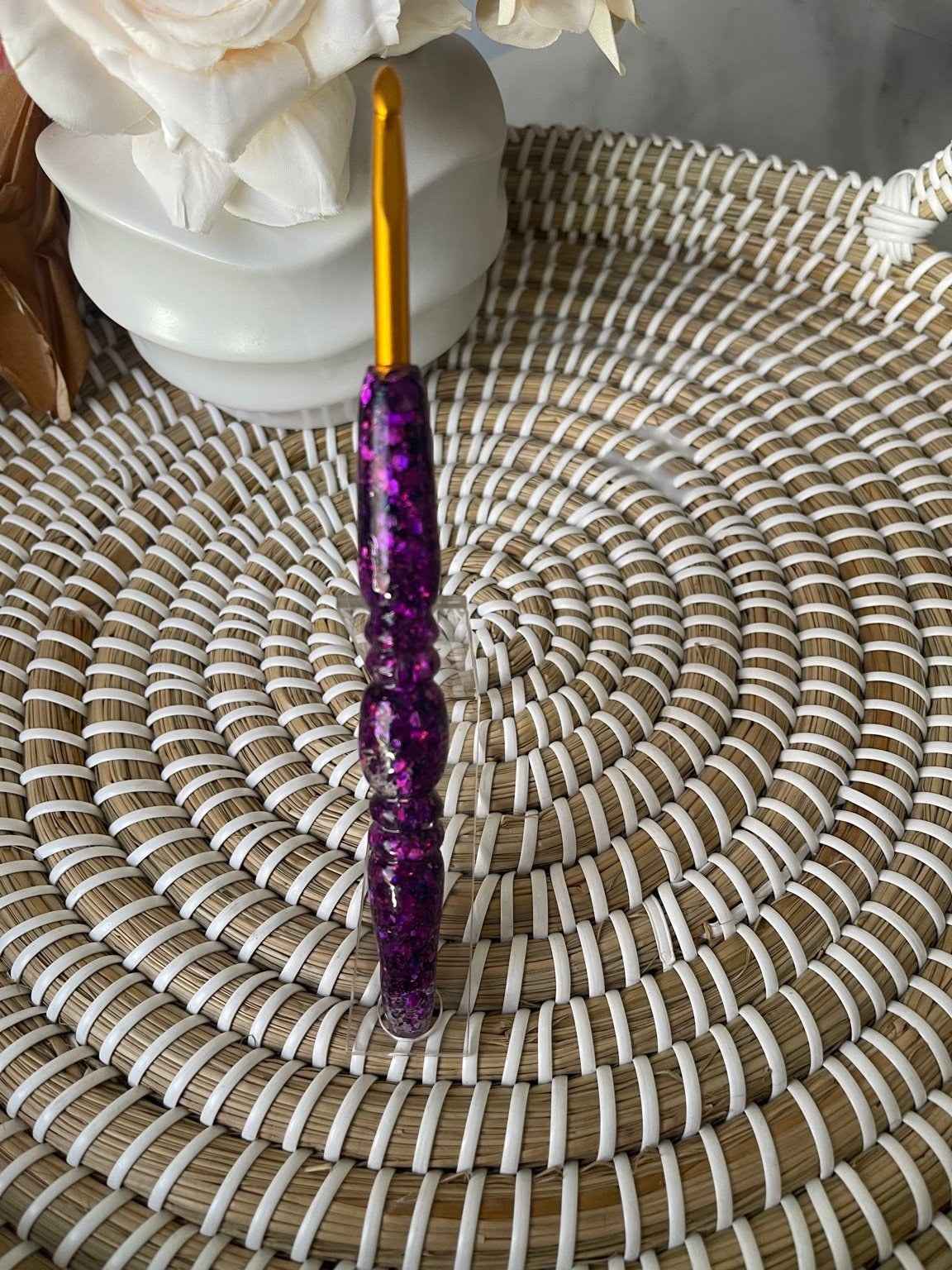 Midnight Amethyst Resin Crochet Hook