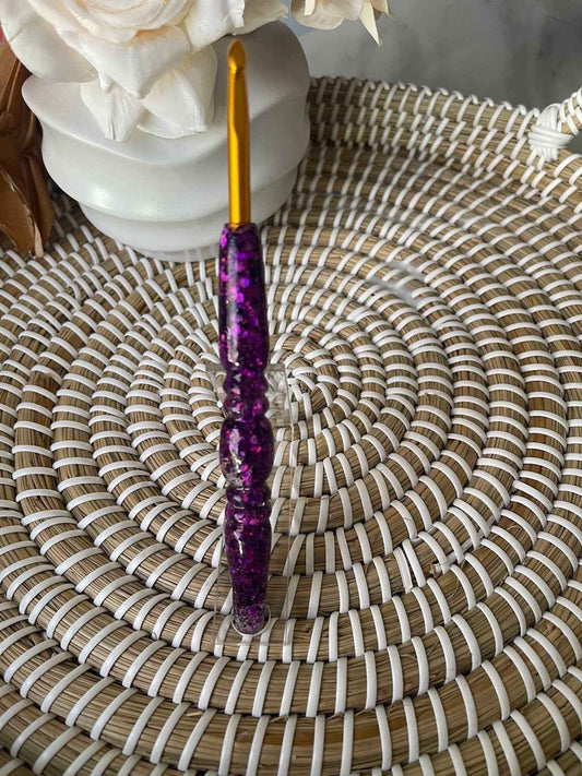 Midnight Amethyst Resin Crochet Hook