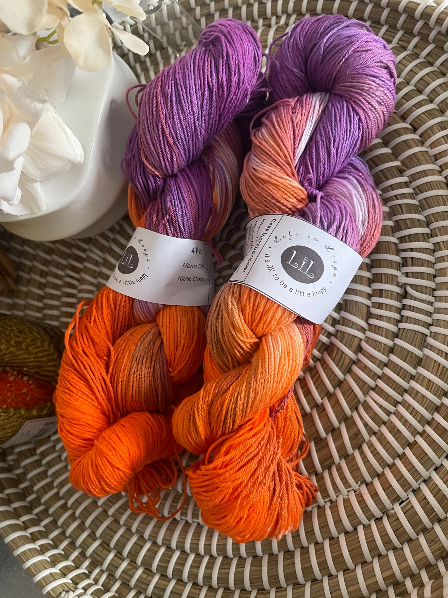 Hand Dyed Cotton Yarn - 100g Florals