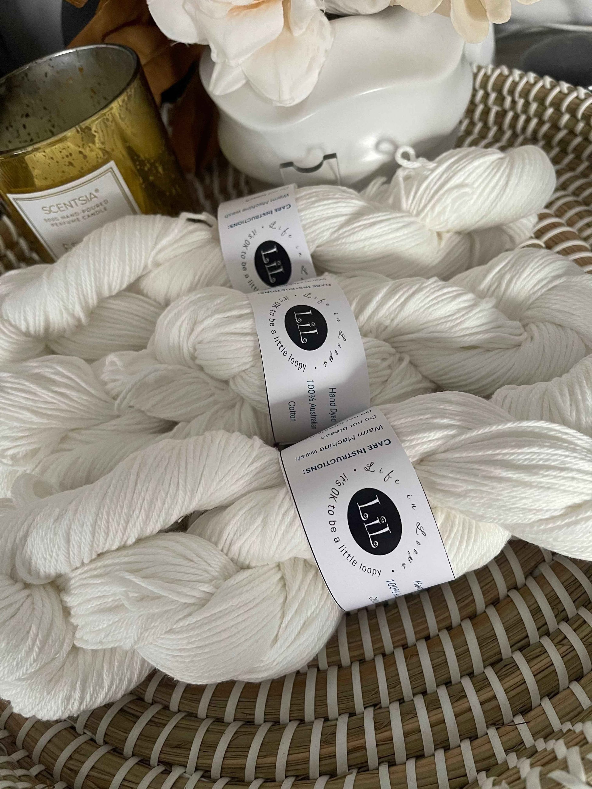 🤍 White – Classic Hand-Dyed Cotton Yarn 🤍✨