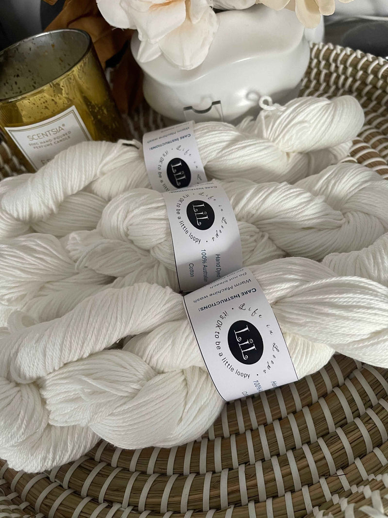 🤍 White – Classic Hand-Dyed Cotton Yarn 🤍✨