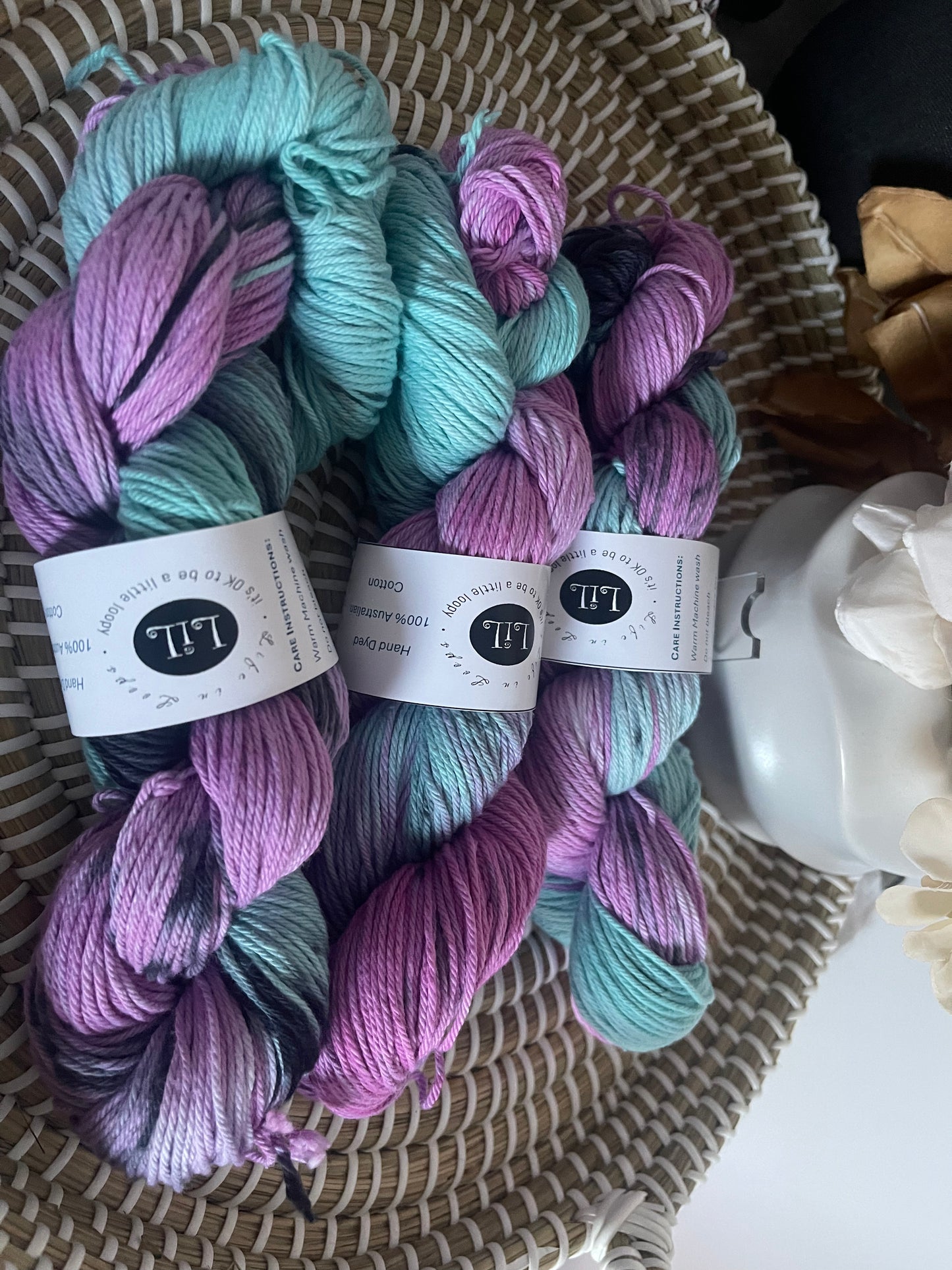 Hand Dyed Cotton Yarn - 100g Florals