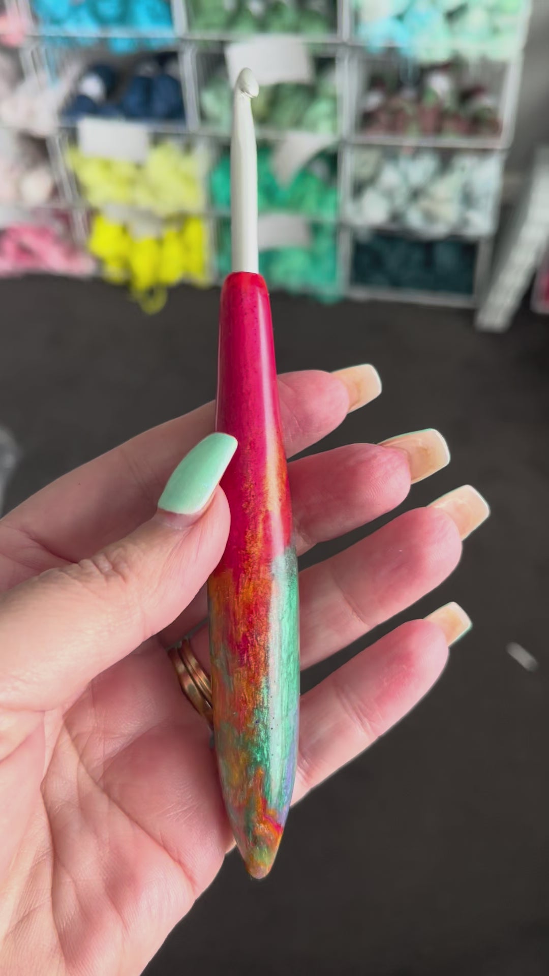 Rainbow Ember Resin Crochet Hook – 5.5mm Clover Armour 🌈✨