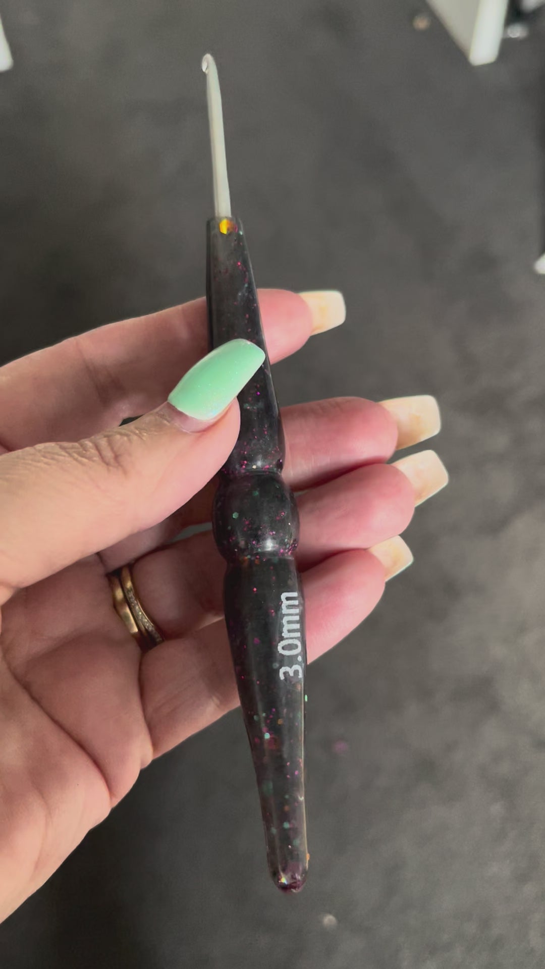 Midnight Opal Resin Crochet Hook – 3mm Clover Amour 🌌✨